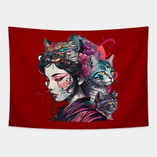 Japanese Geisha Cat Tapestry
