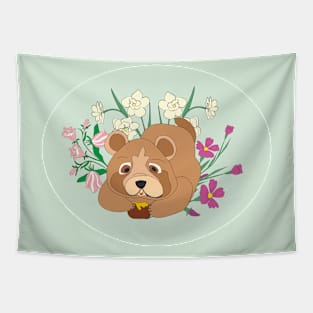 Cute little bear in flowers Tapestry