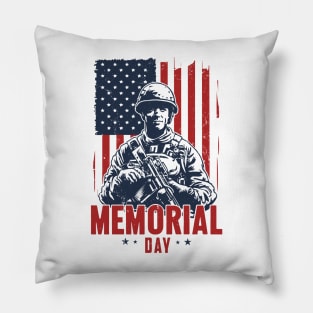 Memorial Day Soldier American Flag Pillow