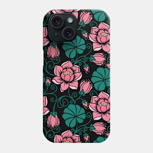 Cute Pink Flowers on Green Leaves Pattern Phone Case