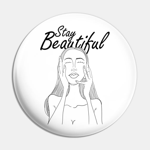 Stay Beautiful w/ Beautiful Long Hair Woman Line Art Pin by Freid