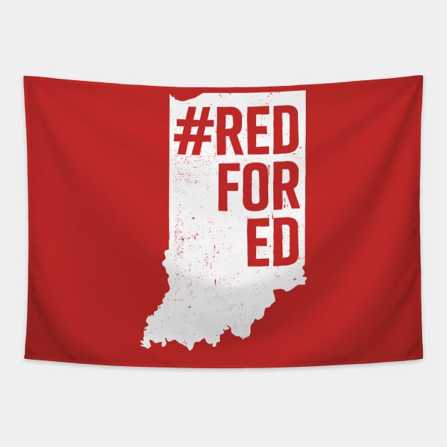 Red for Ed Indiana State Outline Tapestry by mindeverykind