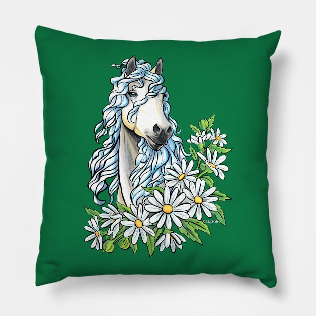 Diamond Horse with Daisies Pillow by lizstaley