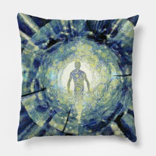 Human silhouette in tunnel of light Pillow