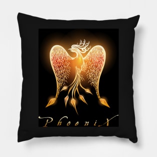 Burning Phoenix Bird on Black Background Pillow