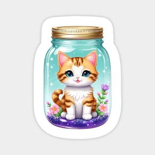 Cute Cat With Beautiful Flowers In Mason Jar Magnet