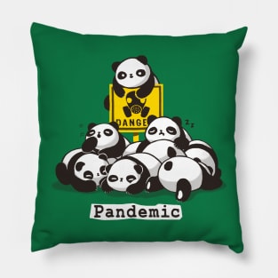 Pandemic Pun - Cute Panda Gang - Biohazard Danger Sign Pillow