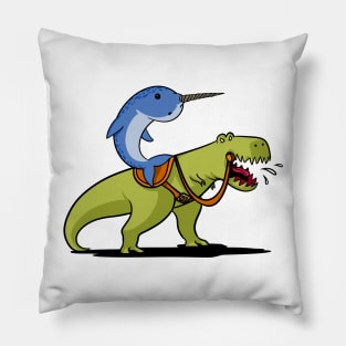 Narwhal Riding T-Rex Dinosaur Pillow