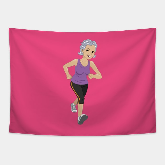 Woman running for fitness Tapestry by Comic Dzyns