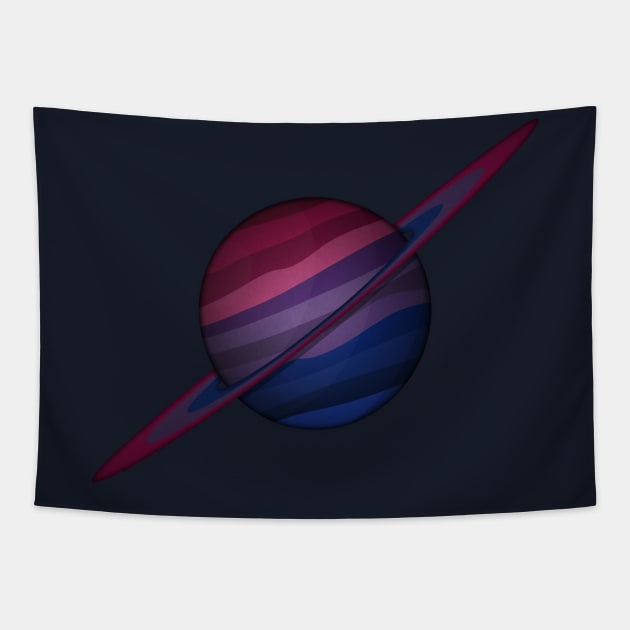 Planet and Rings in Bisexual Pride Flag Colors Tapestry by LiveLoudGraphics