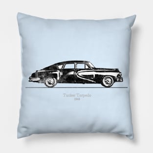 Tucker Torpedo 1948 - Black and White Watercolor Pillow