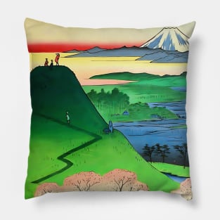 Mount Fuji & Cherry Blossoms Japanese fine art Pillow