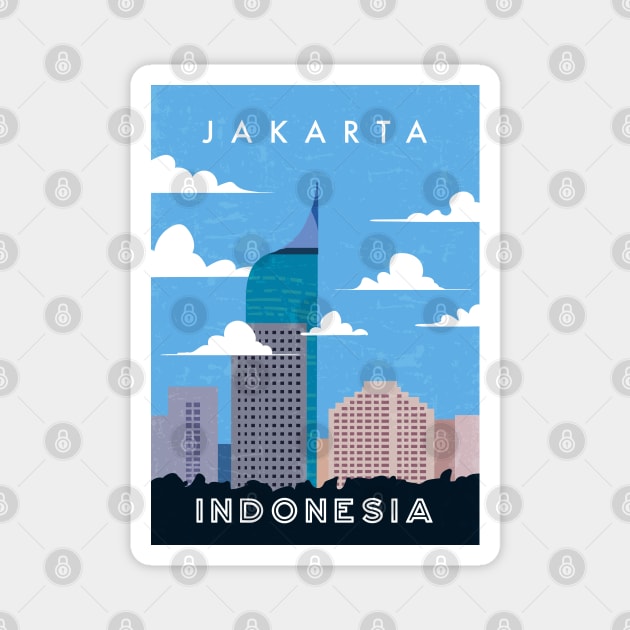 Jakarta, Indonesia. Retro travel poster Magnet by GreekTavern