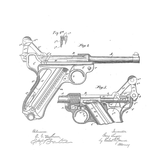 Gun Design Vintage Patent Hand Drawing by TheYoungDesigns