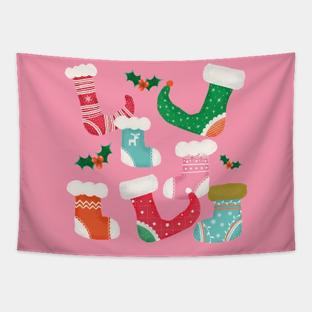 Retro Christmas stockings Tapestry by bruxamagica