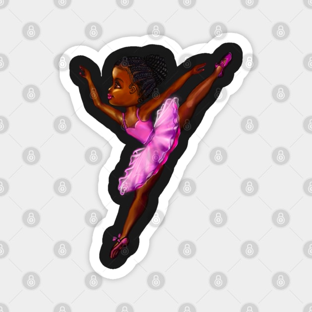 Black ballerina girl with corn rows ! beautiful  black girl with Afro hair and dark brown skin wearing a pink tutu.Hair love ! Magnet by Artonmytee