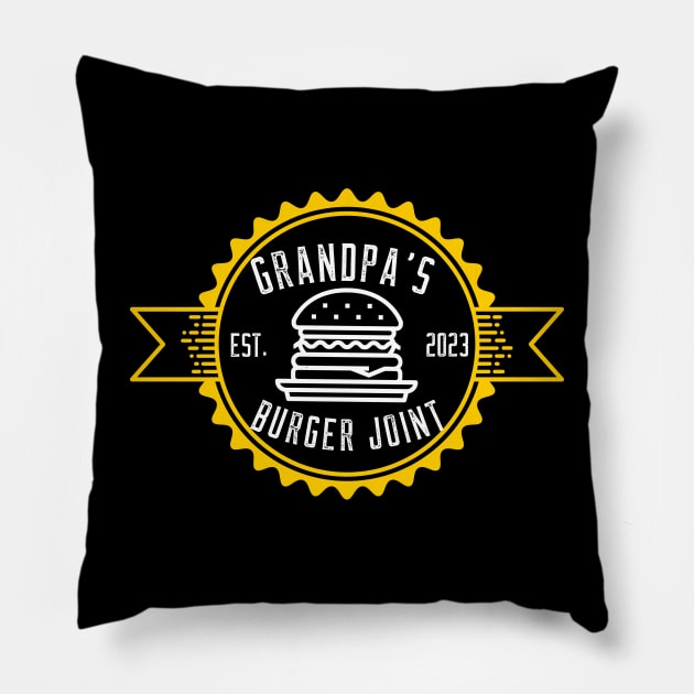 Grandpa's Burger Joint Gold Design Pillow by Preston James Designs