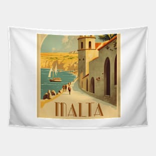 Malta Streetscape Vintage Travel Art Poster Tapestry