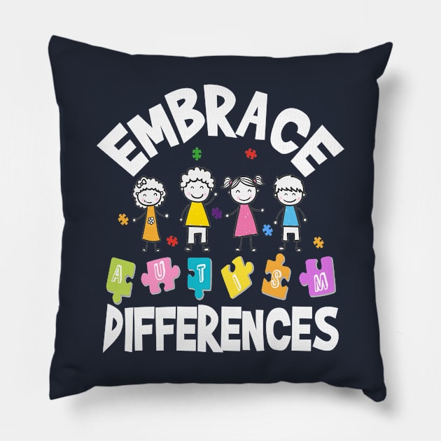 Embrace Differences Autism Awareness Pillow by pho702