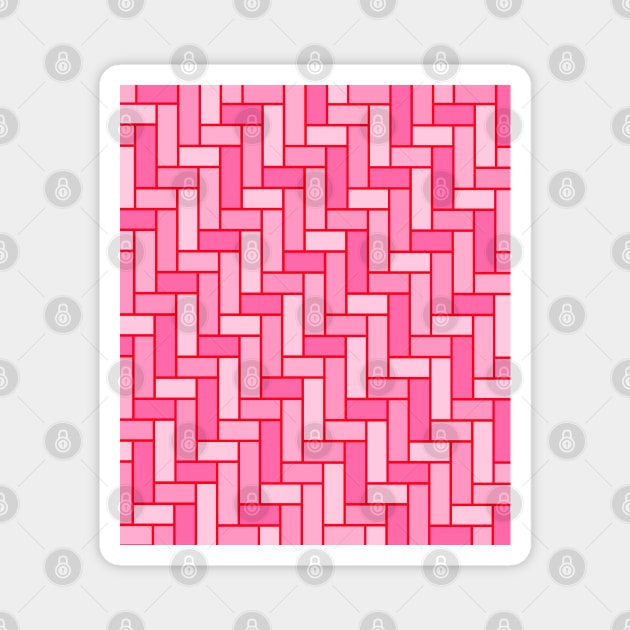Geometric Tiles in Pink with Red Outline Magnet by OneThreeSix