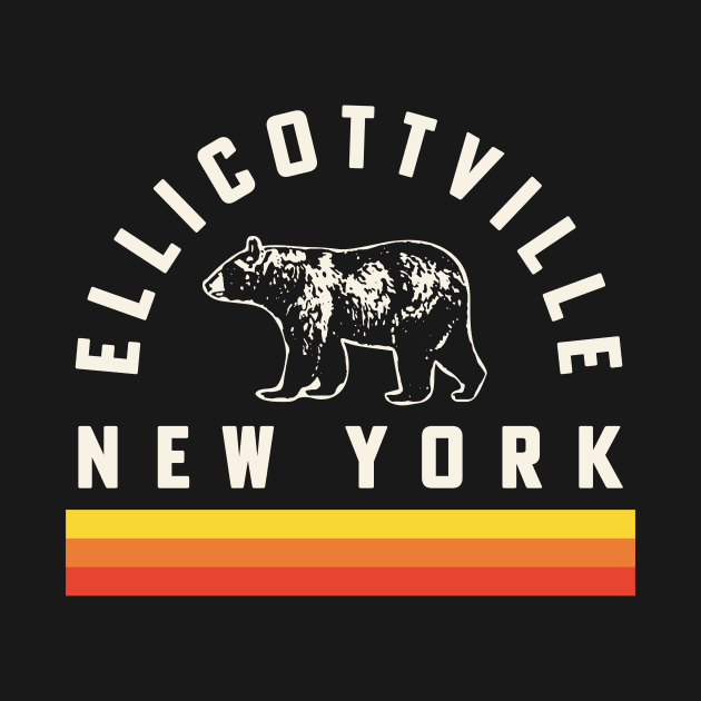 Ellicottville New York Souvenir Retro Vintage Stripes Bear by PodDesignShop