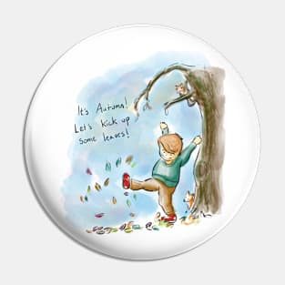 Boy Playing In Autumn Leaves Pin
