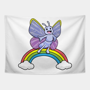 Butterfly on a rainbow with clouds Tapestry