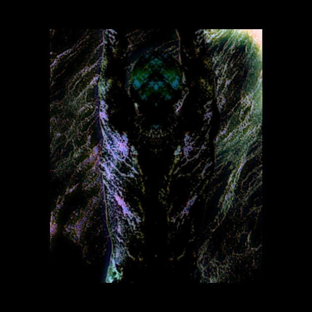 Portrait, digital collage and special processing. Men's back. Mystic. Energy waves. Green and black. by 234TeeUser234