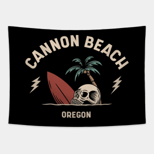 Vintage Surfing Cannon Beach Oregon // Retro Surf Skull Tapestry