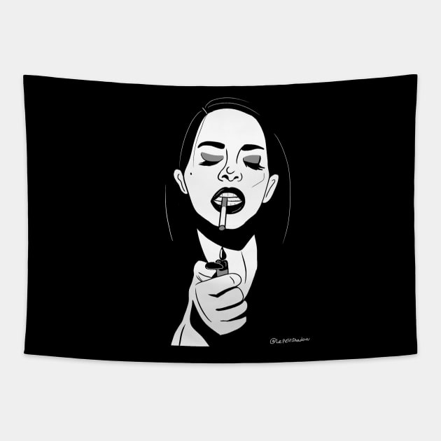 Aesthetic Smoking Girl (Black and white ) Tapestry by LePetitShadow