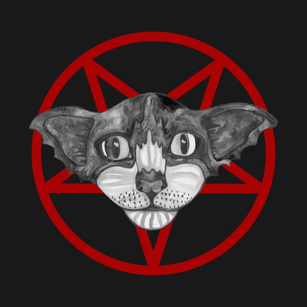 Satanic black cat in pentagram by deadblackpony