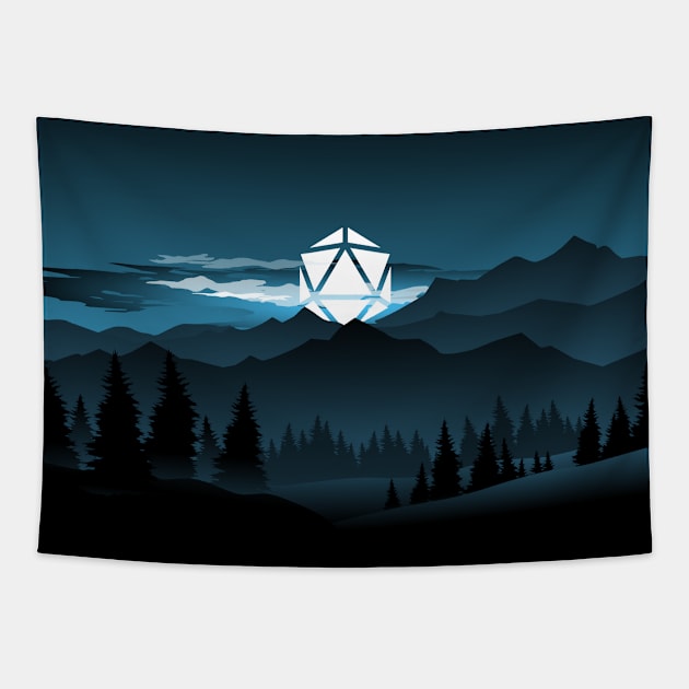 Mountain Full Moon D20 Dice Tabletop RPG Maps and Landscapes Tapestry by pixeptional