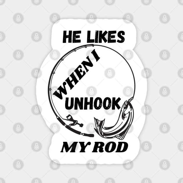 Minimalist Fishing Rod and Fish Line Art Design for Anglers, Outdoor Lovers, & Innuendo Magnet by WarFX Designs