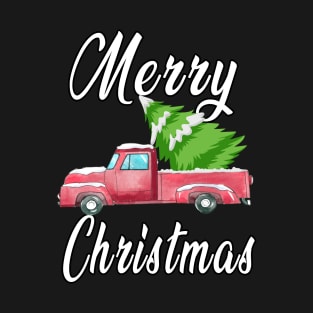 Merry Christmas Buffalo Truck Tree Red T-Shirt