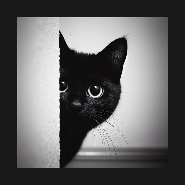 Monochrome Wall Peek Sneaky Cat by PhotoSphere