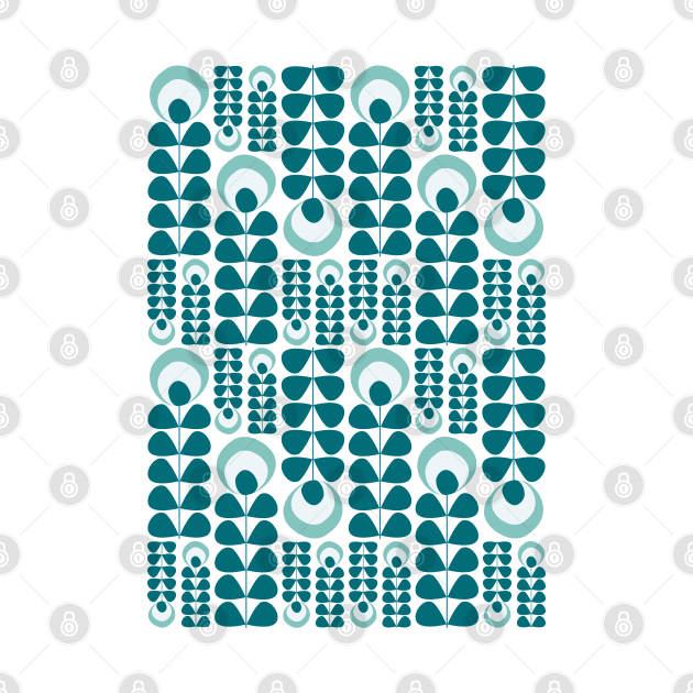 Teal Mid Mod Flowers Pattern by tramasdesign