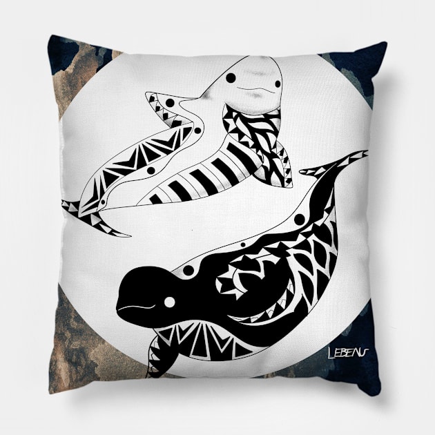 beluga whales in ocean stream ecopop pattern Pillow by jorge_lebeau