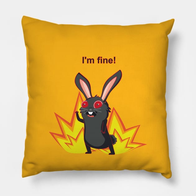 Everything is fine meme with black rabbit Pillow by AnnArtshock