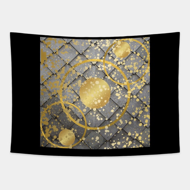 Geometric Golden Circle Abstract Tapestry by LAMCREART