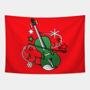 Christmas Violin with Notes and Stars Tapestry