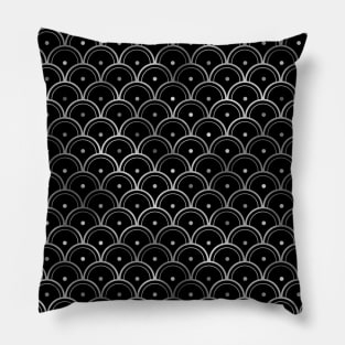 Dotted Scales in Black and Silver Vintage Faux Foil Art Deco Vintage Foil Pattern Pillow