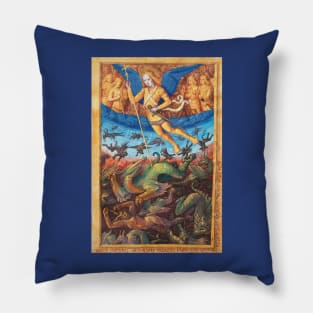 St. Michael Fighting the Dragon (French medieval illustration) Pillow