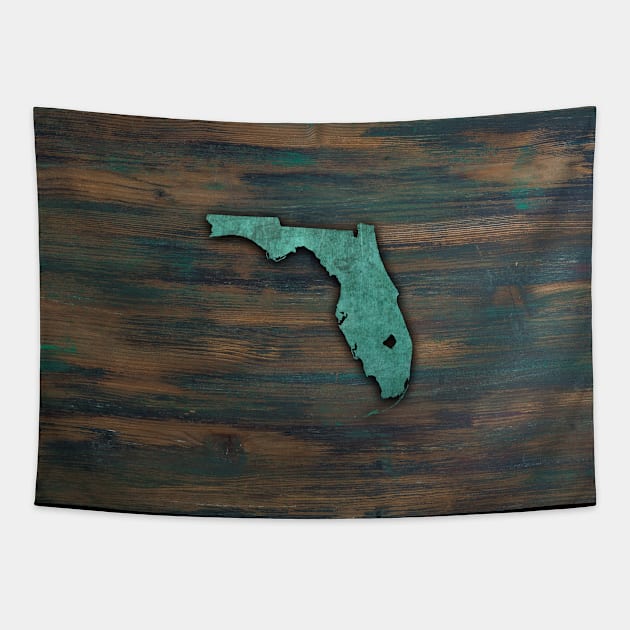 Rustic Teal Florida Shape Tapestry by Jared S Davies