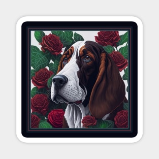 Basset Hound red roses 2 Magnet