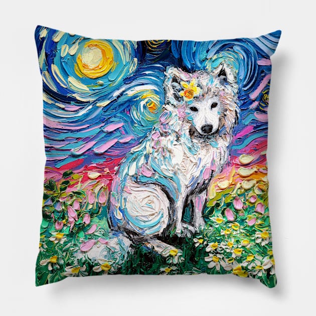 Samoyed Starry Night Pillow by sagittariusgallery