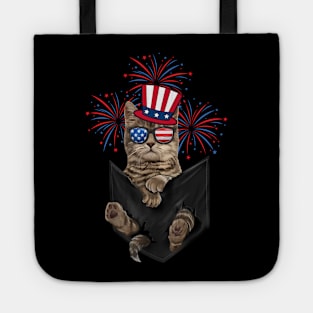 Cute Cat Kitten American Flag Happy 4th Of July Men Women Tote