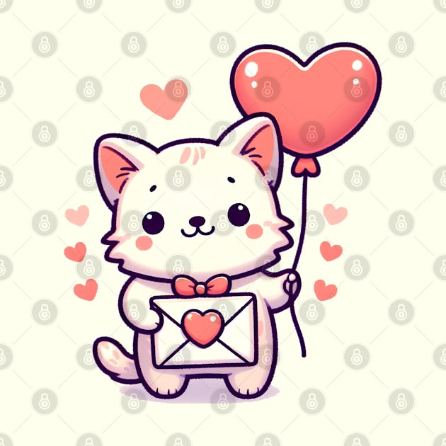 Purrfect Valentine's Day: Cat Delivers Love Letter and Heart Balloon by Thewondercabinet28