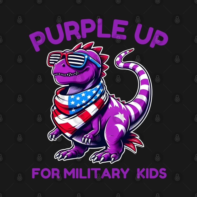 Purple Up For Military Kids Month Of Military Child T-Rex by Angelavasquez