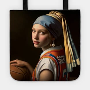 Court Elegance: Pearl Earring Girl's March Madness Tote