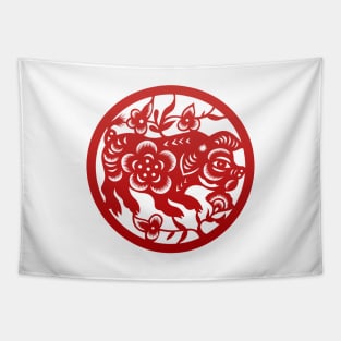 Chinese Zodiac Pig in Red Tapestry